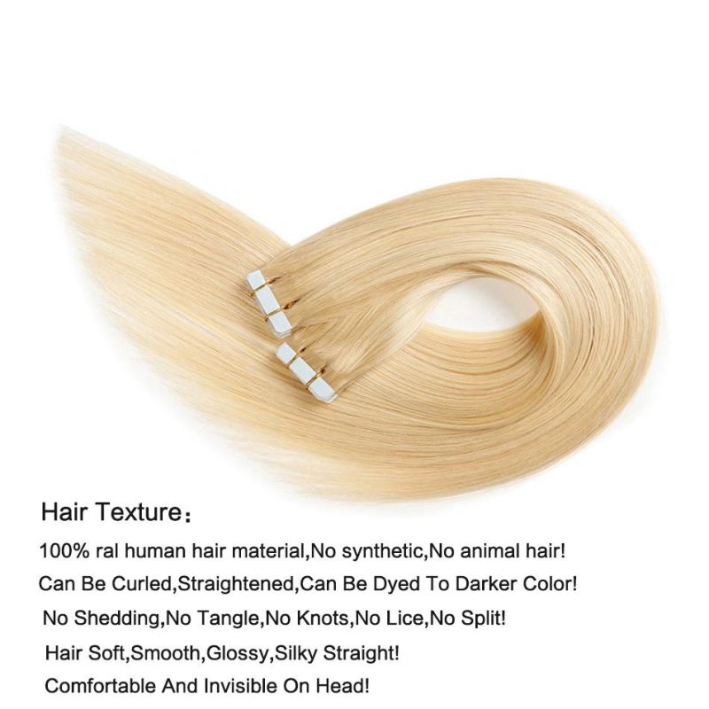 #1b Tape in Human Hair Extensions Brazilian Remy Straight on Adhesive Invisible PU Weft Platinum Blonde Color 20PCS/Set
