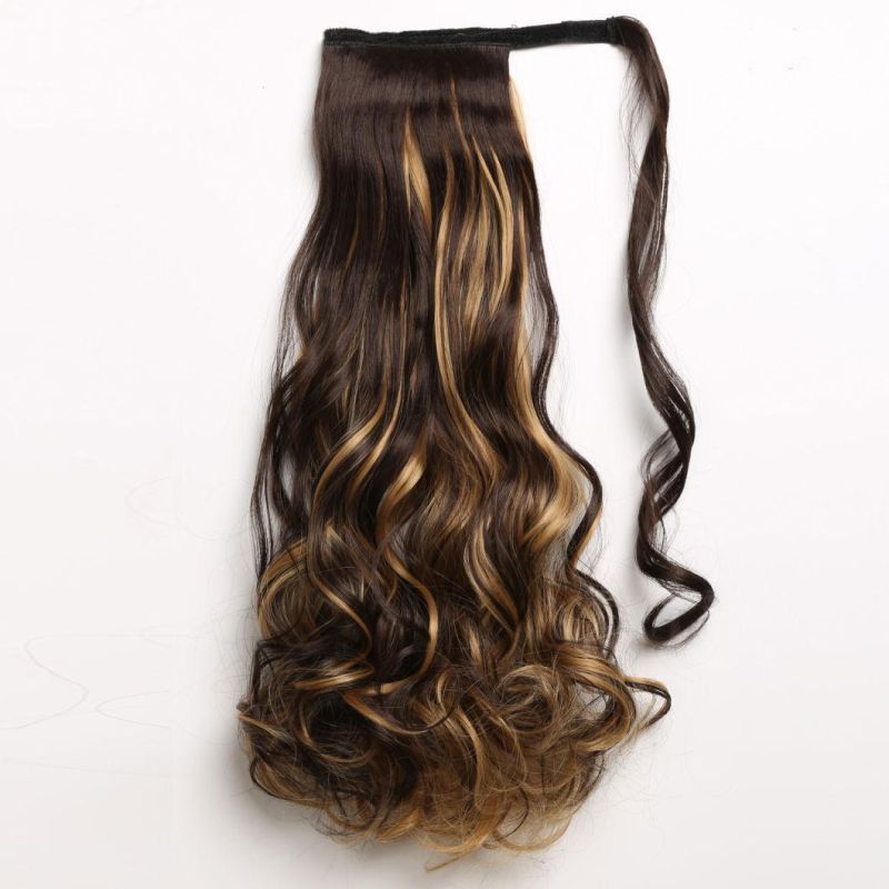 Kaki Hair 24inch Ombre Brown Magic Paste Drawstring Ponytail Hair Extension Long Wavy Hair Extensions