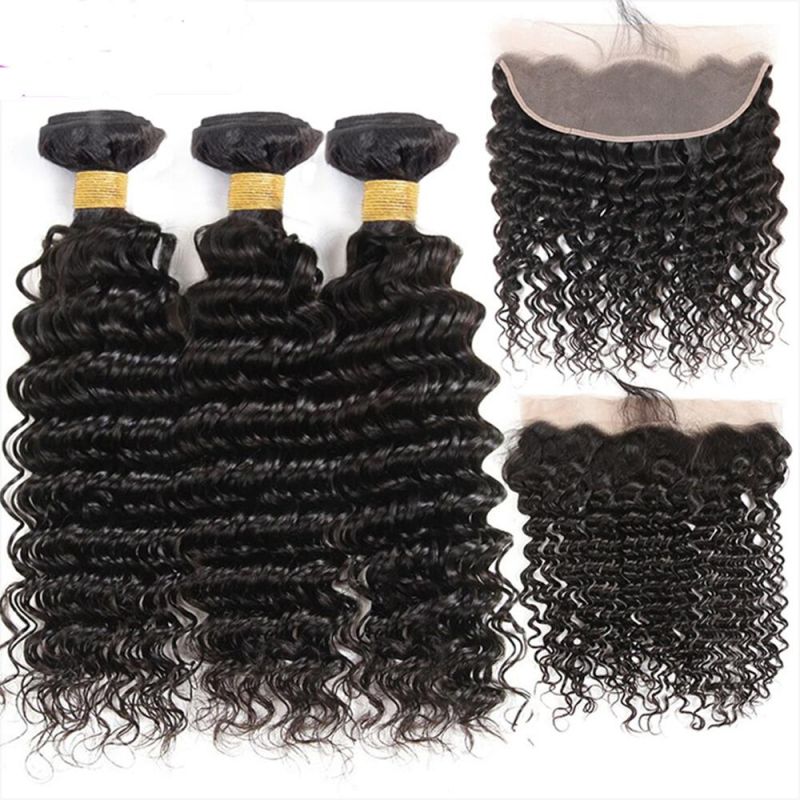 Kbeth High Quality Brazilian Raw Hair Toupee Human Hair Weave Bundles Frontal Deep Wave Human Hair Bundles with Toupee