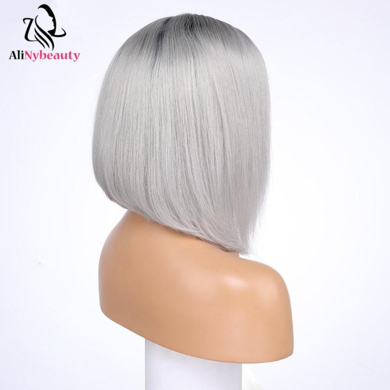 Brazilian Virgin Human Hair 1b Grey Bob Wig