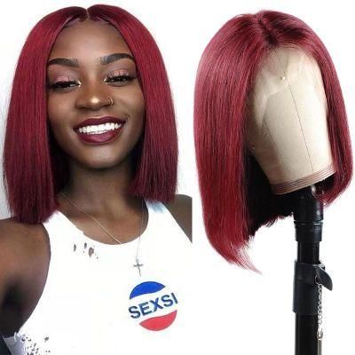 Burgundy Short Straight Bob Human Hair Wigs 99j Bob Wig Lace Front Human Hair Wigs Transparent Lace Front Wig