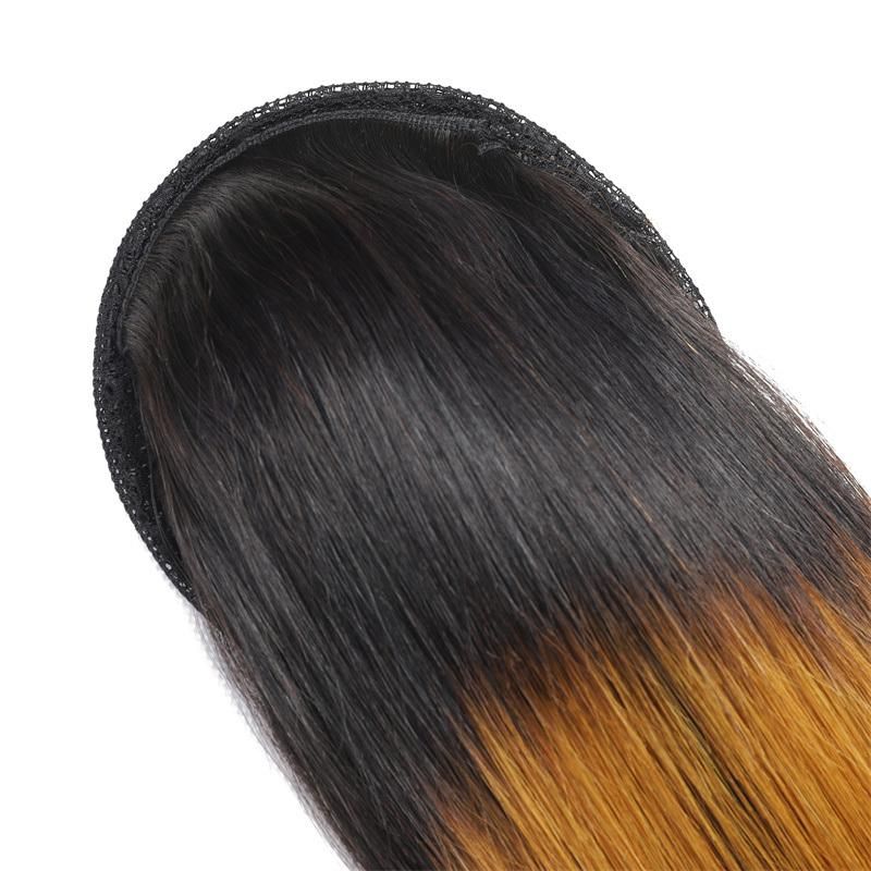Straight Ponytail Human Hair with Clip Remy Hair Extensions Thick Women Natural Color Hairpiece for 1b/27 Wome