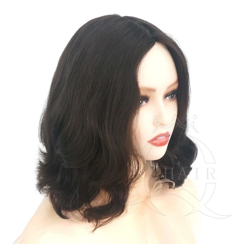 Slight Layer Natural Light Black Color Wave Silk Top Kosher Jewish Orthodox Religion Human Hair Wig for Kosher Women