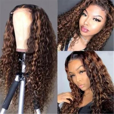 Ombre 4/27 Highlight Lace Front Human Hair Wigs Brazilian Deep Wave Wigs Deep Wave Wig for Women Remy Virgin Hair Wig