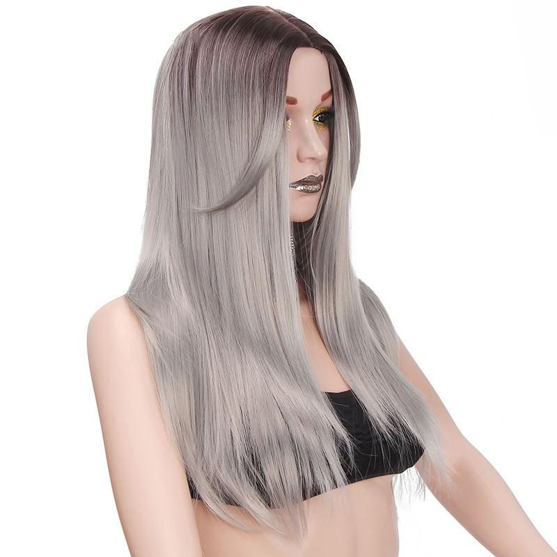 Premium Grey 24inch High Quality Synthetic Long Straight Wigs for Women
