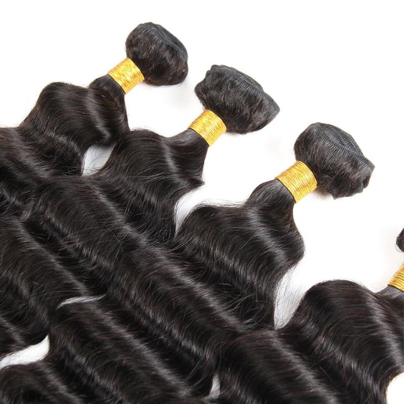 Unprocessed Hair Weaving Loose Deep Wave Bundles with Closure Brazilian Hair Bundles with Closure Remy 100% Human Hair Bundles with Lace Frontal Closure