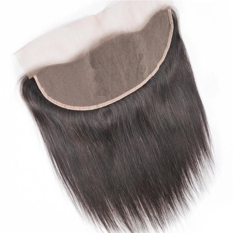 Shine Silk Hair Products Peruvian Straight Human Hair Lace Frontal with Baby Hair One Bundle 13X4 Inch Ear to Ear Remy Hair Closure