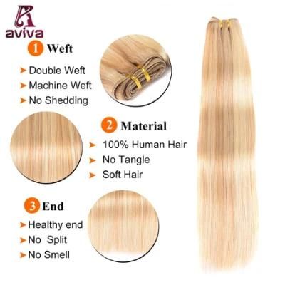Avivawigs Blonde Virgin Hair Extensions Unprocessed Human Hair Extension Double Weft 22inch Brazilian P27/613 Straight