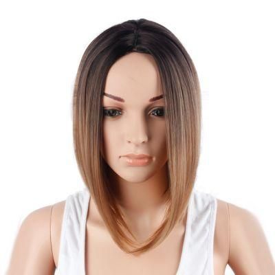 Short Ombre Brown Heat Resistant Synthetic Fiber Silky Straight Hair Wigs