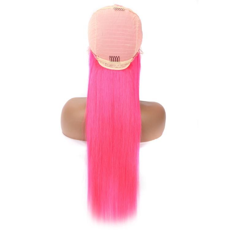 Wholesale 13X4 Lace Front Silky Straight Hot Pink Human Hair Wigs