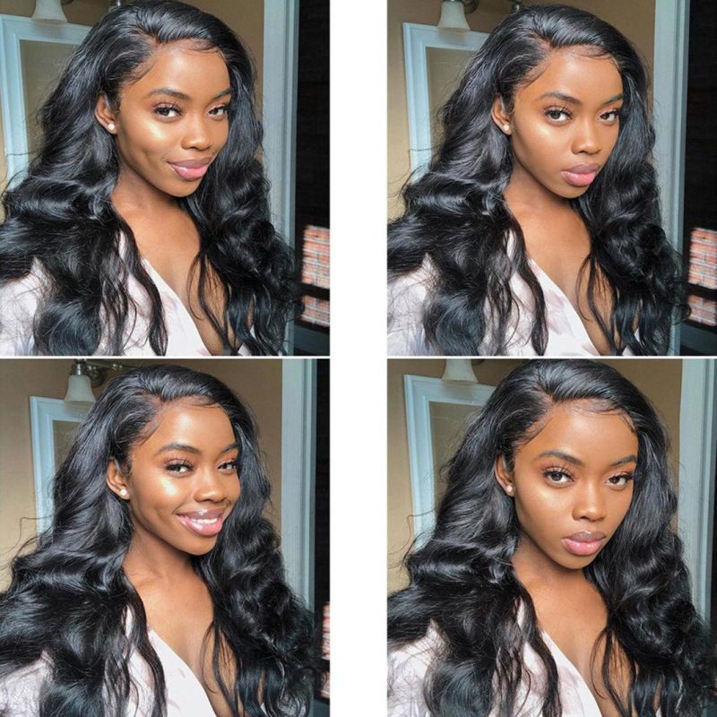 Wholesale Body Wave Lace Front Wigs Brazilian Virgin Human Hair Wigs for Black Women 150% Density Pre Plucked with Baby Hair Natural Black 16"