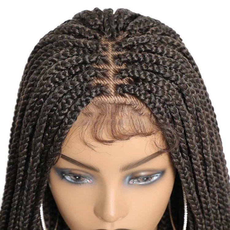 18inch Long Curly Heat Resistant Natural Full Handmade 4X4 Lace Front Synthetic Braids Wig