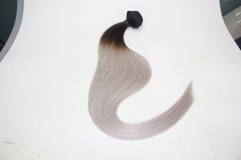 Two Tone Human Hair Weft, Grey Female Toupee with Dark Root, 100% Good Quality No Tangle No Shedding