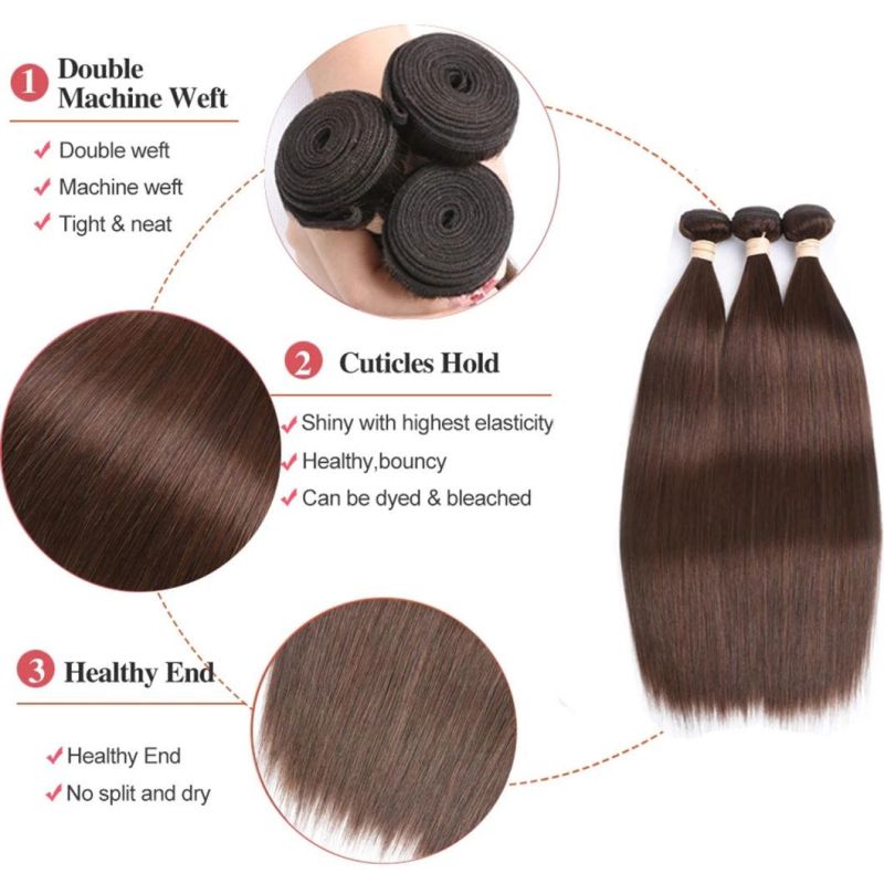 Wholesale Pre Colored Brown Straight Hair Weave Bundles Brazilian Human Hair Extension #4 Light Brown Color Remy Bundle