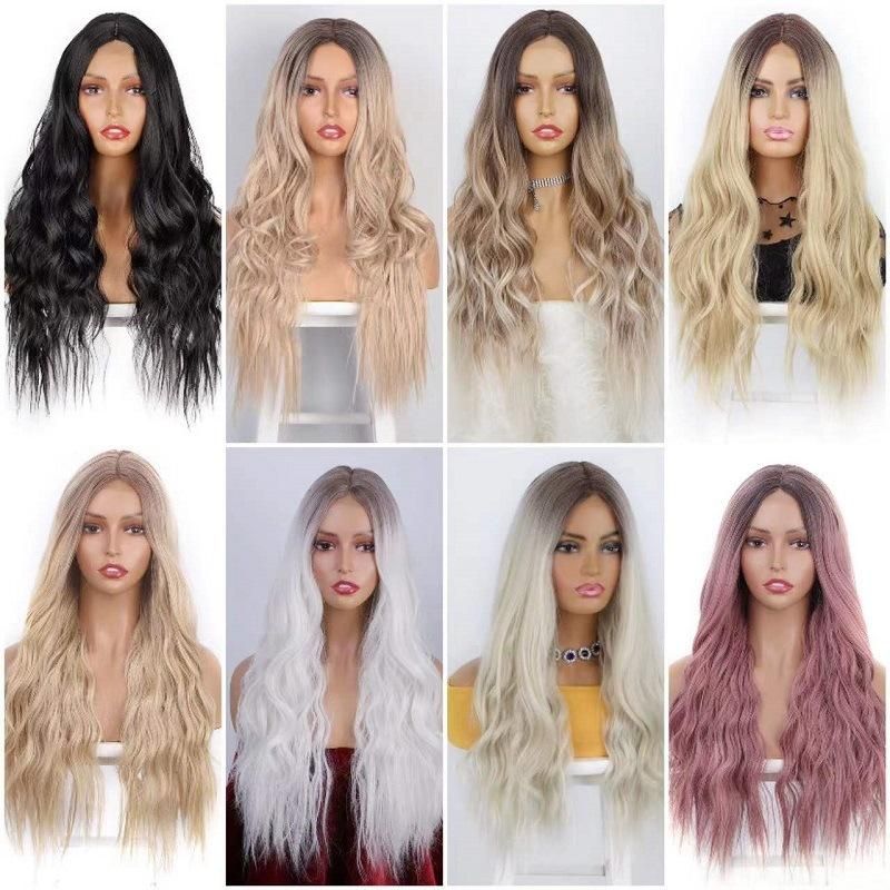 24inch Ombre White Body Wavy Synthetic Long Lace Wigs Brazilian Hair Products