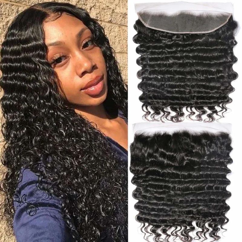 18inch Brazilian Deep Wave Lace Frontal Closure 13X4 Ear to Ear Free Part Swiss Lace Frontal 100% Unprocessed Brazilian Virgin Human Hair Natural Color