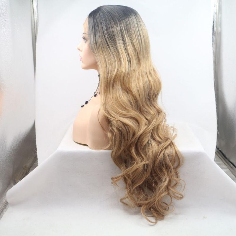 Top Quality 24 Inch Gold and Black Wig Wave Synthetic Front Lace Wigs