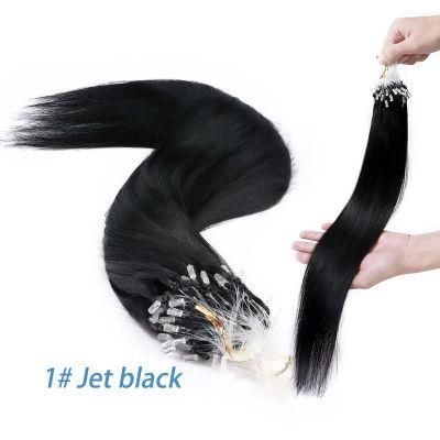 1# Jet Black 24&quot; 0.5g/S 100PCS Straight Micro Bead Hair Extensions Non-Remy Micro Loop Human Hair Extensions Micro Ring Extensions