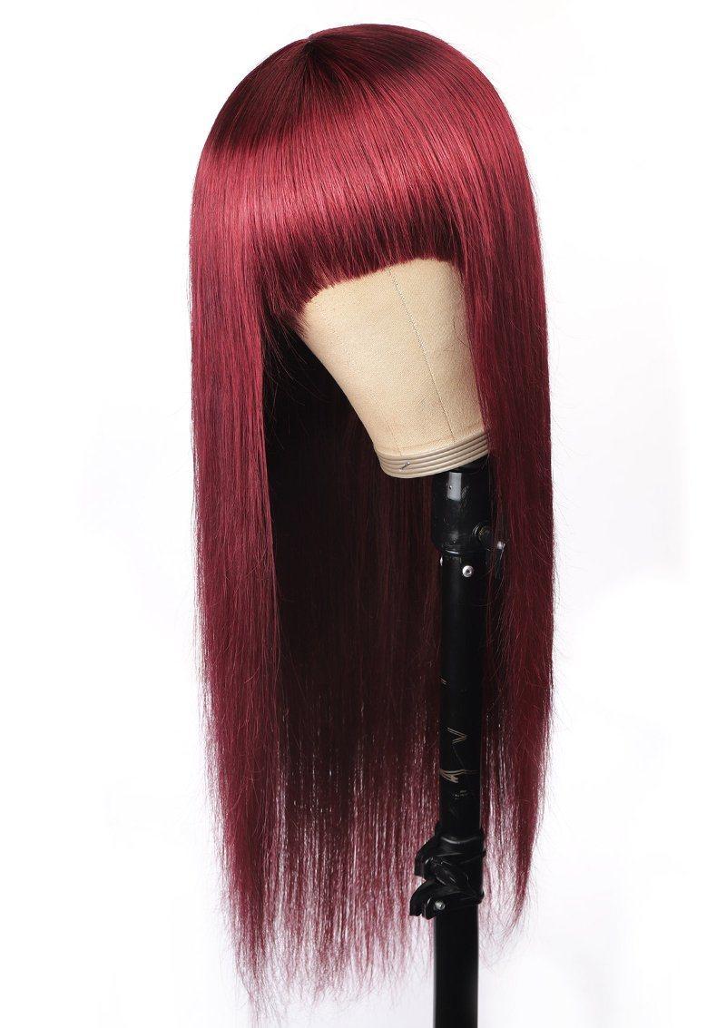 Wholesale Full Machine Made Hair Wig Non Lace Wig 99j Red Straight Human Wig with Bangs