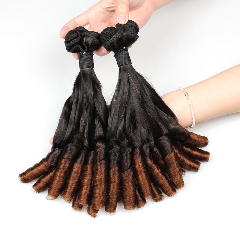Double Drawn Remy Hair Ombre Color Straight with Curl Ends Wholesale Hair Extensions #T4
