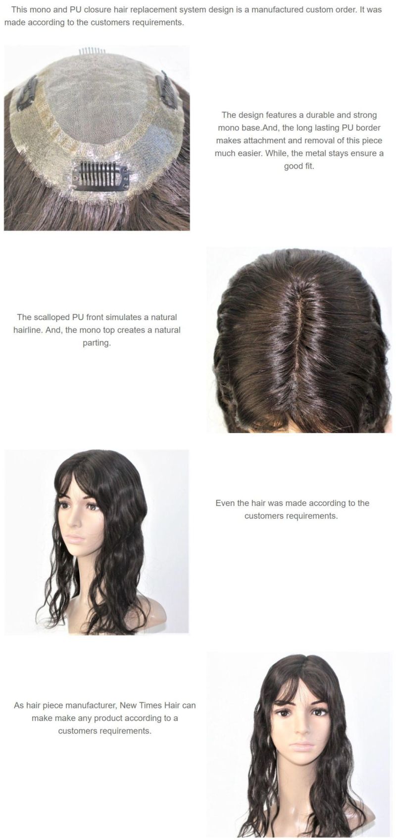 Custom Women′s Mono and PU Closure Hair Replacement System