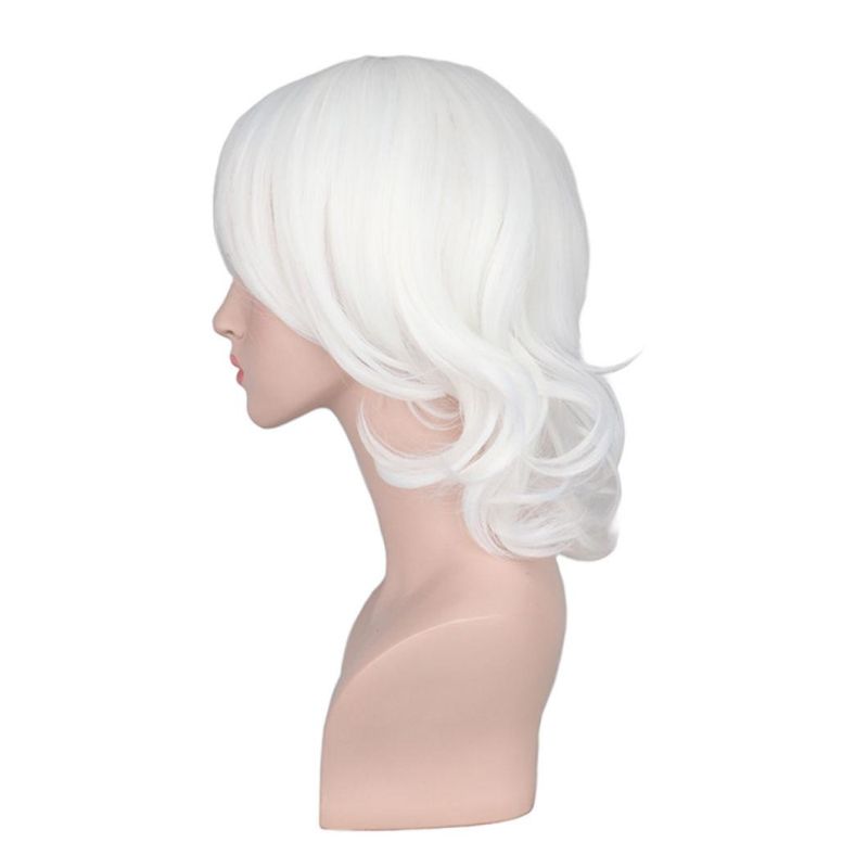 Girls Short Bob Wave Wig Cosplay White Heat Resistance Synthetic Hair Wigs 14 Inches