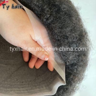 100% Human Man Hair Replacement Units Virgin Hair Natural Black Color Full Lace Toupee 6mm Wave