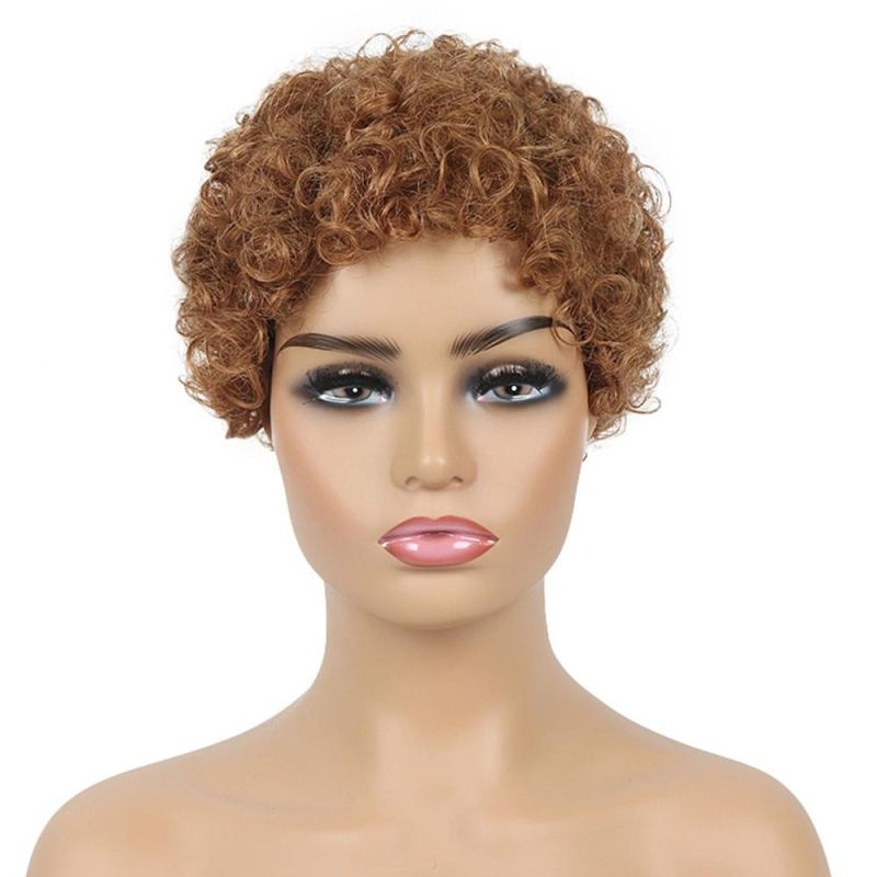 Kbeth Brown Human Hair Short Wigs for Women Fashion Cool Cheap Kinky Curly Machine Made No Lace Ombre Wig China Factory Wholesale
