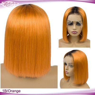 Durable 100 Human Hair Mink Brazilian Bob Wig 1b/Orange Color