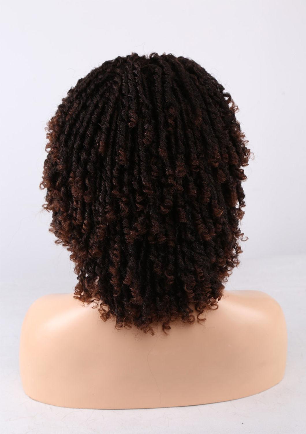 Dreadlock Short Twist Curly Wig Ombre Brown for Black Women and Men Afro Synthetic Crochet Hair Faux Locs Braid Wigs