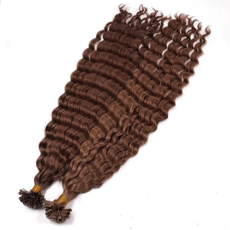 Wholesale 12A Raw Remy Virgin Human Hair Deep Wave Flat Tip Hair Extension