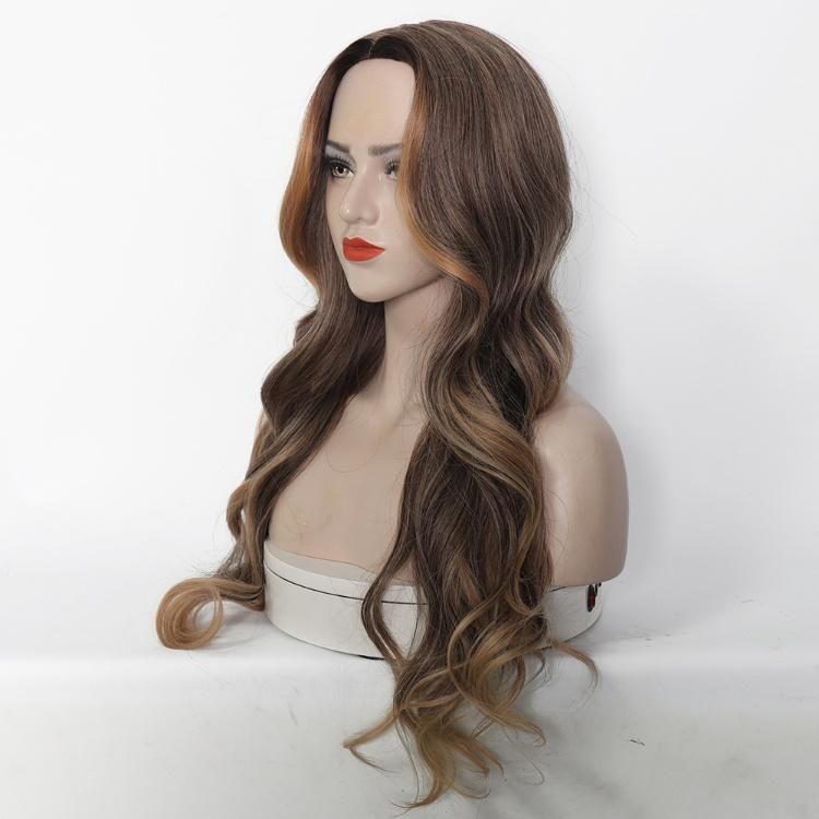 European and American Ombre Blonde Free Part Long Wavy Synthetic Wig