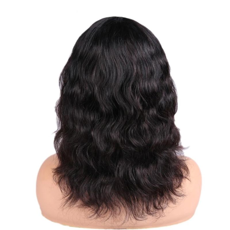 Factory Price 100% Virgin Human Hair Natural Wave Wigs with Bangs Brazilian Human Hair Wave Wigs Natural Black Color