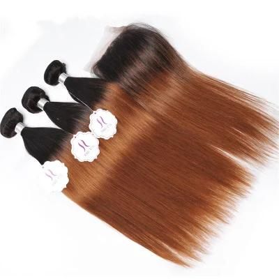 Cheap Brazilian Virgin Straight Hair 4 Bundles Ombre Human Hair with Closure Ombre Straight Brazilian Hair Bundles with Closure