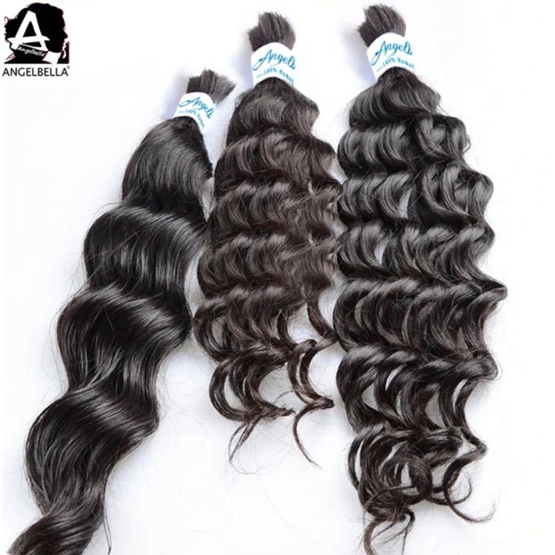 Angelbella Indian Cuticle Aligned Hair Branding 1b# Deep Wave Human Remy Hair Bundles