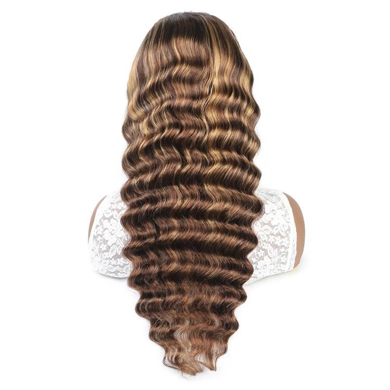 4*4 Lace Frontal Wig Loose Deep Curly Human Hair Wigs Piano Color #P4/27