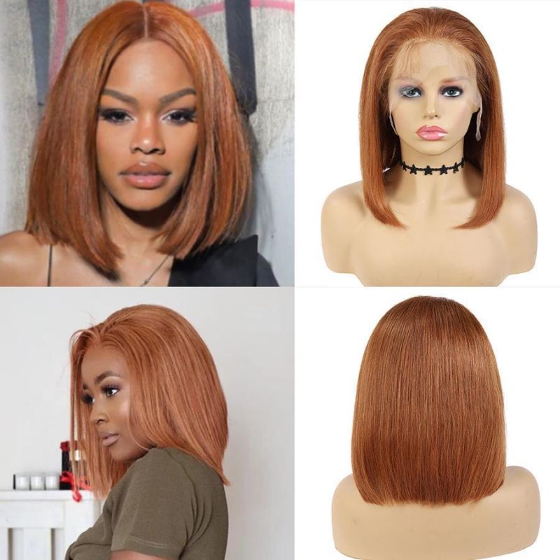 Kbeth Human Hair Wigs for Black Woman 2021 Summer Fashion Long Lasting Ready to Ship Factory Direct Sale Bob Lace Frontal Short Cut Ombre Brown Wigs Supplier