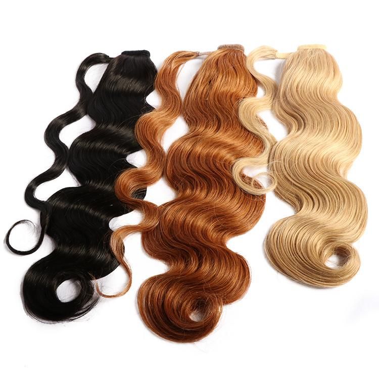 Indian Remy Wholesale Natural Color Raw Virgin Human Hair Body Wave Braided Drawstring Ponytail