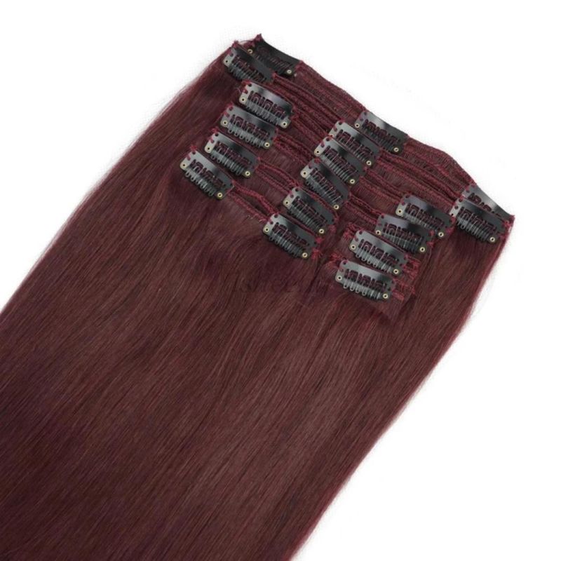 12" -24" Burgundy Clip in Human Hair 8PCS/Set Remy Clip in Extensions Full Head 99j# Brazilian Pure Color Clip in 22 Inches