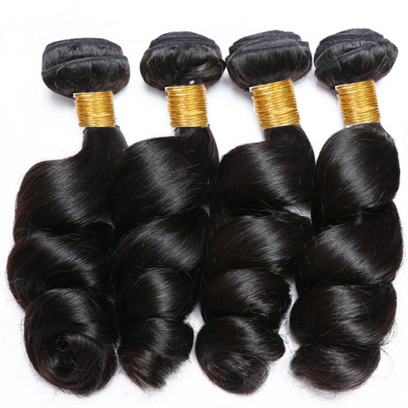 Human Hair Loose Wave Bundles with Closure Brazilian Hair Weave Bundles with Swiss HD Transparent Lace Closure with Bundles with Frontal Natural Black