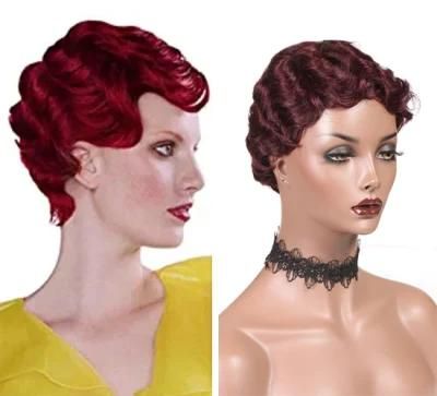 Human Hair Finger Wave Wigs for Women Mommy Wigs 99j Color