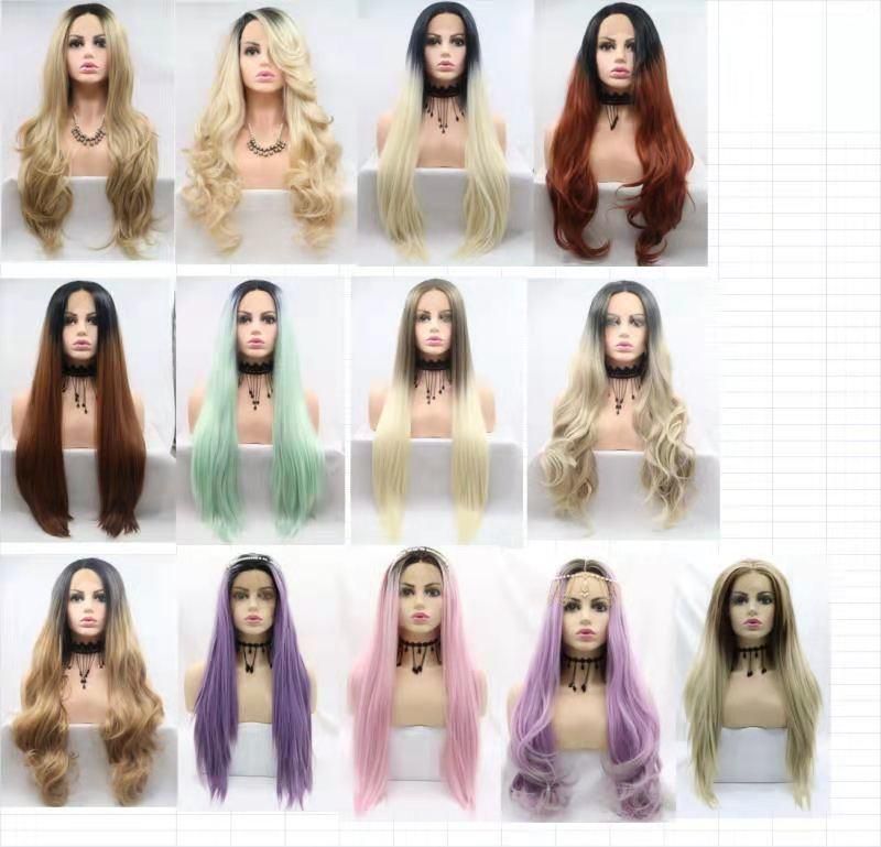 Factory Wholesale Lace Front Synthetic Wigs Heat Resistant Ombre Color