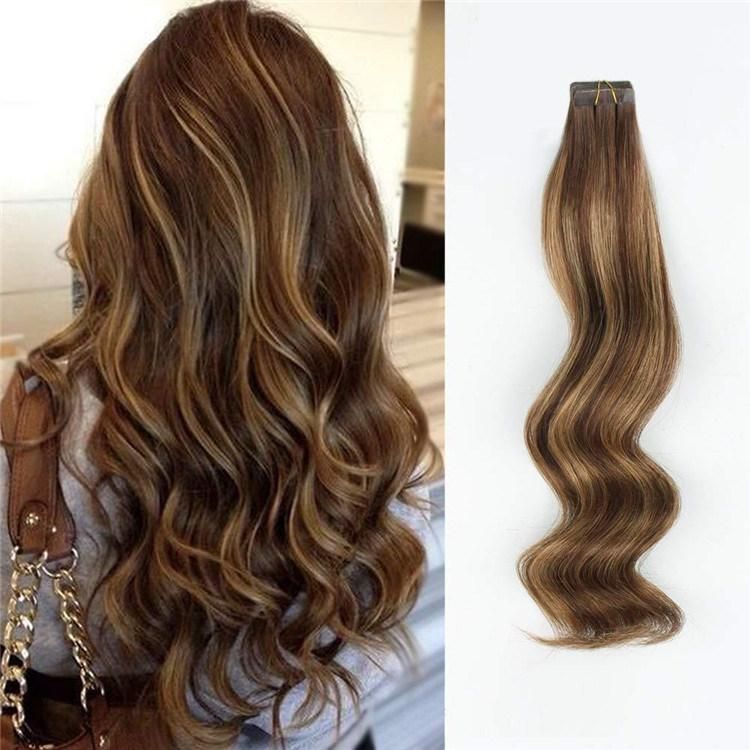 Russian Double Drawn Human Hair Invisible Virgin Tape in Hair Extensions