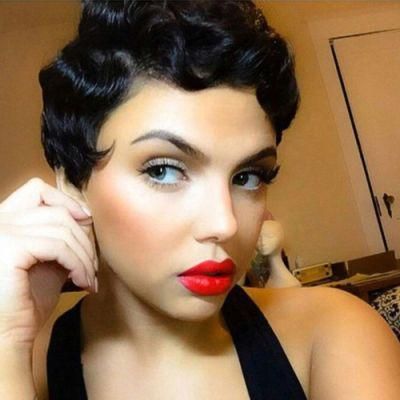 Raw Indian Hair Products Kenya Shop Online Short Mommy Wig Deep Curly Human Hair Wig Sewing Machine Made Wig for Black Women Whoelsale