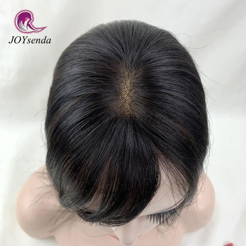 7X10 Hand Tied Straight Mono+PU Base with Clips in Hair Toupee Remy Hairpiece Human Hair Topper Hairline for Women