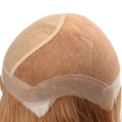 Custom Ladies PU and Lace Base Real Human Hair Silk Top Wig