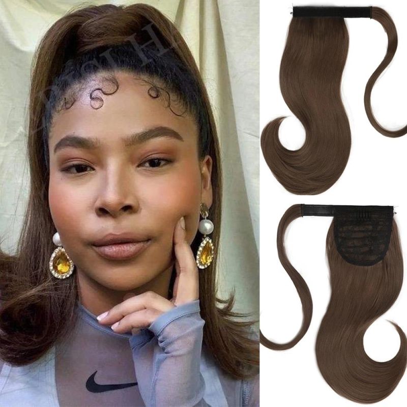 Synthetic Long Straight Wrap Around Clip in Ponytail