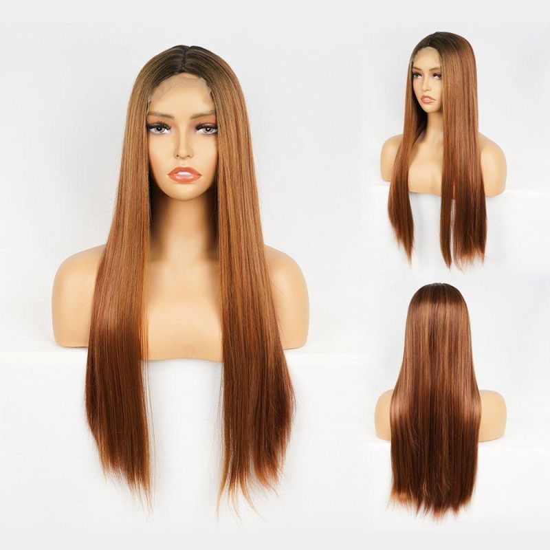 Silky Straight Synthetic Lace Front Wig Preplucked Heat Resistant