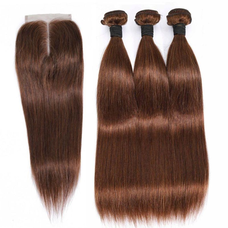 Natural Black Human Cuticle Hair Bundle with 4*4 Lace Closure