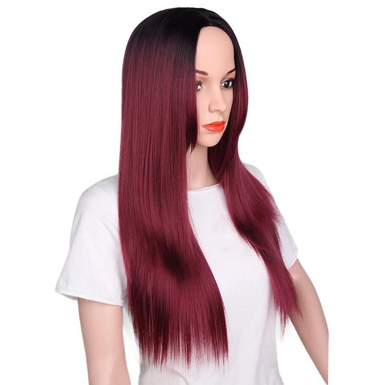 Wholesale Long Straight Natural Wave Ombre Red Synthetic Hair Wigs Extension